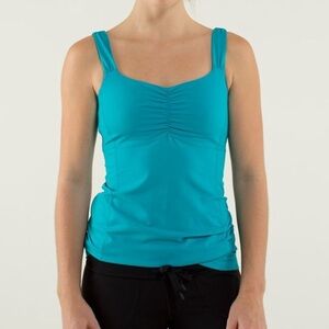 Lululemon Aria Aqua Blue Ruched Front Fitted Yoga Athletic Tank Top
